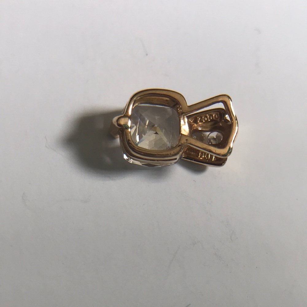 Solid 14k Yellow Clear Crystal Setting Pendant. S… - image 4